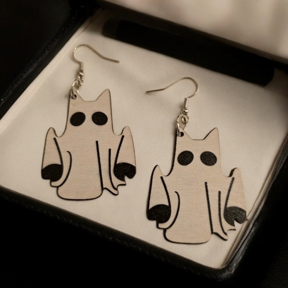 NEW Halloween Cat Ghost Wooden‎ Fashion Earrings Jewelry